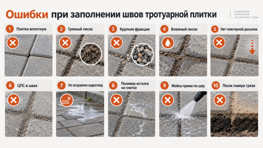 Главные ошибки при заполнении швов тротуарной плитки
